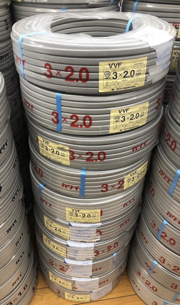 VVFケーブル 3x2.0mm 100m いぶかし 黒白赤